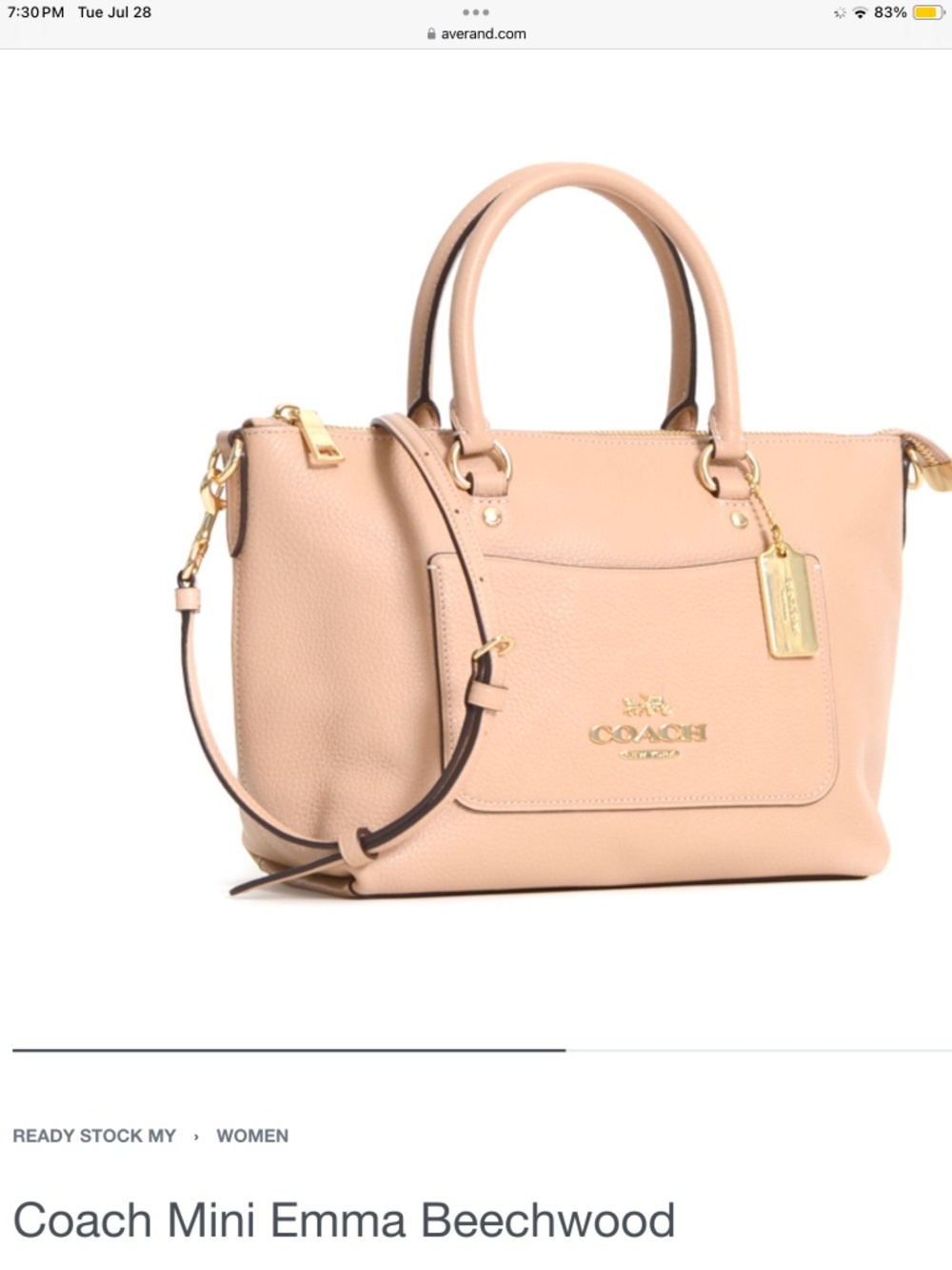 New Coach Mini Emma pebbled leather crossbody handbag in Beechwood